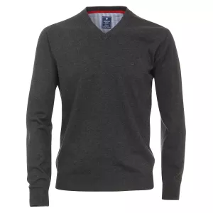 Pull Col en V manche longue gris foncé-4XL