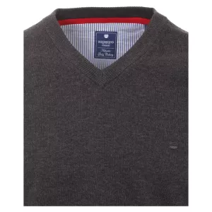 Pull Col en V manche longue gris foncé-6XL