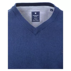 Pull Col en V manche longue bleu atlantique-6XL