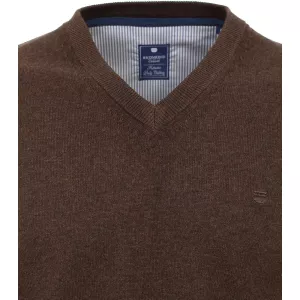 Pull Col en V manche longue Brun Foncé-3XL