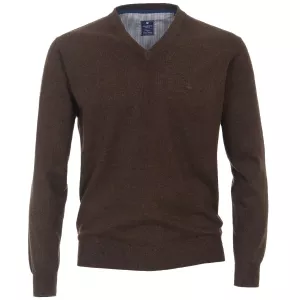 Pull Col en V manche longue Brun Foncé-4XL