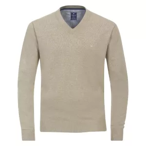 Pull Col en V manche longue Beige clair-3XL