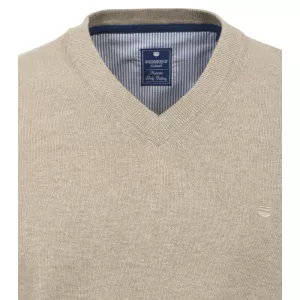 Pull Col en V manche longue Beige clair-4XL