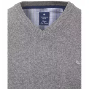 Pull Col en V manche longue gris clair-4XL