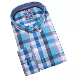 Chemise manche longue carreaux turquoise, bleu et blanc 3XL et 5XL