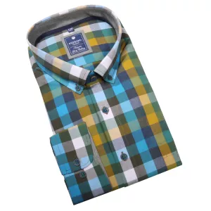 Chemise manche longue Carreaux vert turquoise et ocre 3XL et 5XL