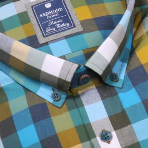 Chemise manche longue Carreaux vert turquoise et ocre 3XL et 5XL-5XL