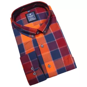 Chemise à carreaux bleu, rouge et orange manches longues
