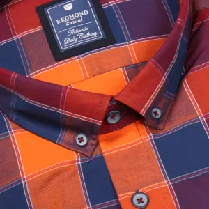 Chemise à carreaux bleu, rouge et orange manches longues-5XL