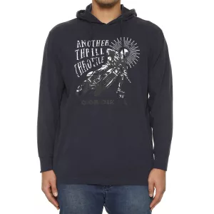 T-shirt à capuche moto skull bleu marine