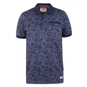 Polo floral D555 bleu marine Col boutonné-4XL