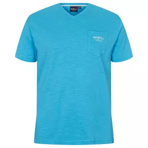 T-shirt col V bleu malibu avec poche poitrine