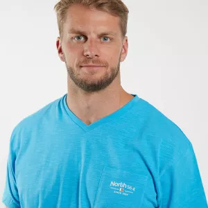 T-shirt col V bleu malibu avec poche poitrine-2XL