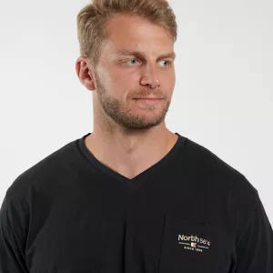 T-shirt col V noir avec poche poitrine-8XL