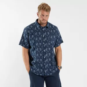 Chemise manche courte lin Fleur Bleu de 2XL à 8XL-4XL