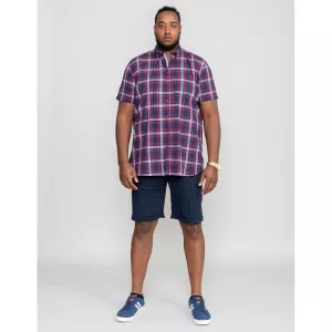 Chemise à carreaux marine bordeaux blanc col boutonné -4XL