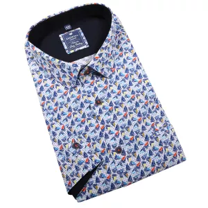 Chemise motifs Blanche motifs rouge jaune et bleu 
