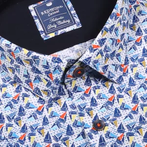 Chemise motifs Blanche motifs rouge jaune et bleu -5XL