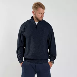 Pull grande taille col zippé bleu marine 3XL à 5XL-3XL