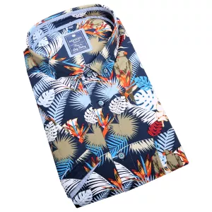Chemise manche courte hawaïenne bleu marine de 2XL à 6XL