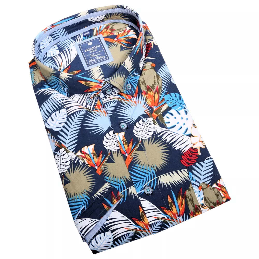 Chemise manche courte hawaïenne bleu marine de 2XL à 6XL-6XL