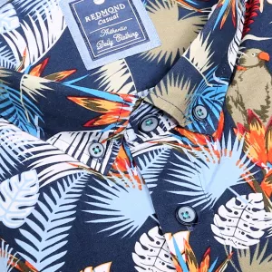 Chemise hawaïenne perroquets bleu marine-5XL