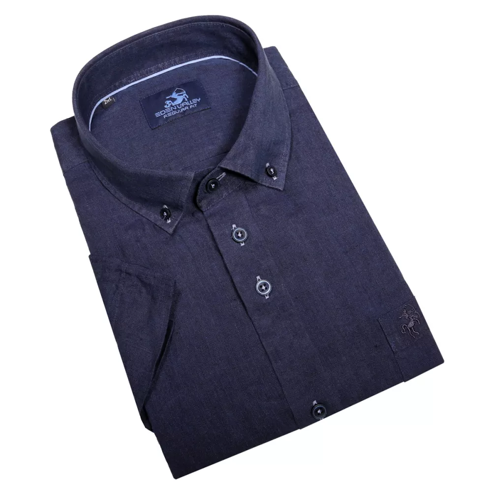 Chemise en lin bleu marine manche courte de 2XL à 6XL-4XL