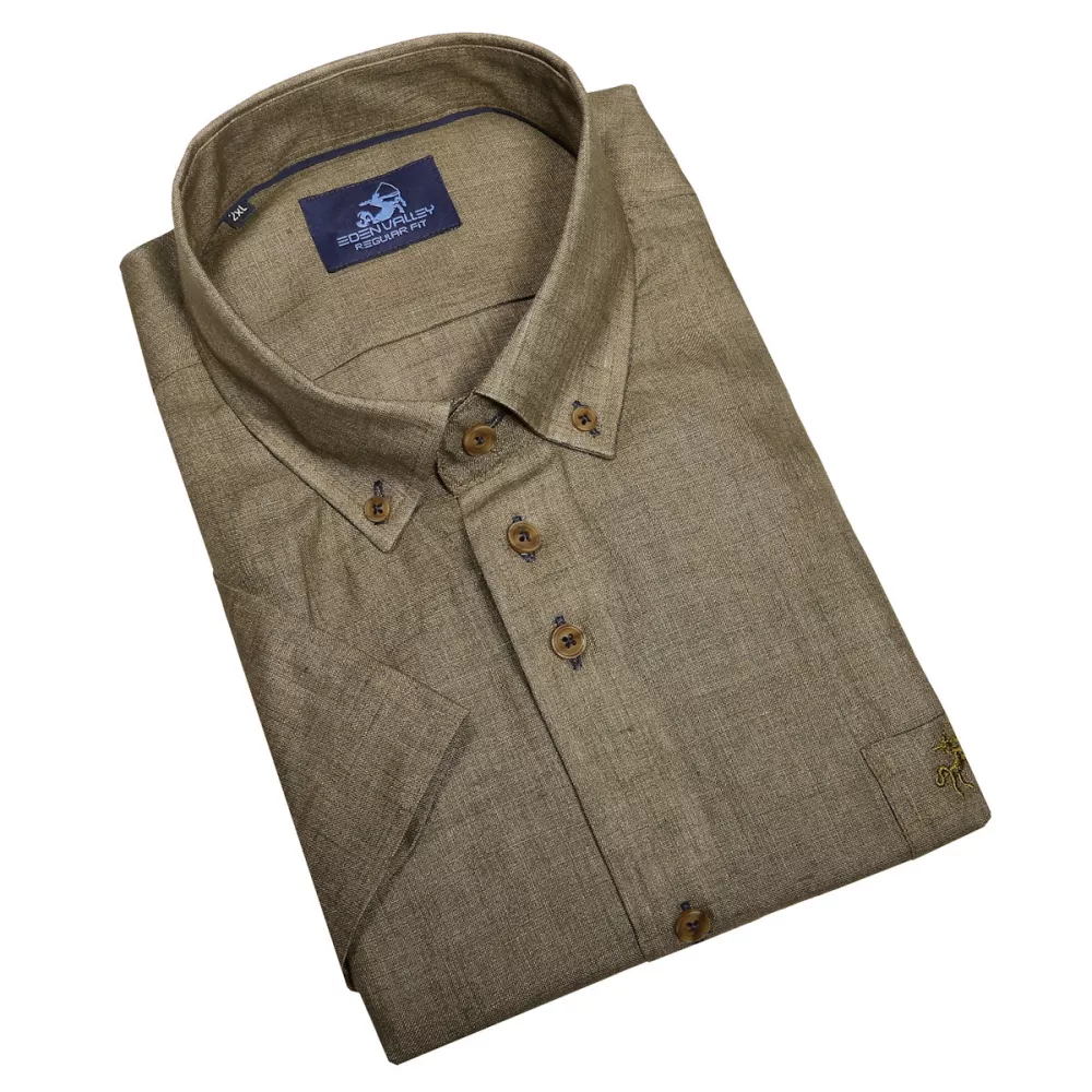 Chemise en lin vert olive manche courte de 2XL à 6XL-2XL