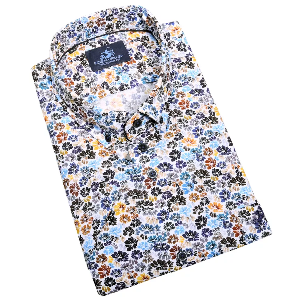 Chemise blanche motifs floraux manche courte de 2XL à 6XL-5XL