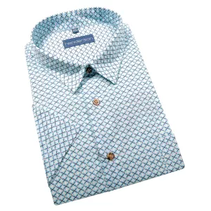 Chemise manches courtes blanche motif turquoise