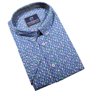 Chemise imprimée motifs ananas bleue-4XL