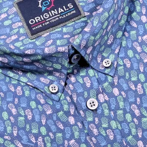 Chemise imprimée motifs ananas bleue-4XL