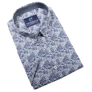 Chemise florale blanche fleurs marines manches courtes