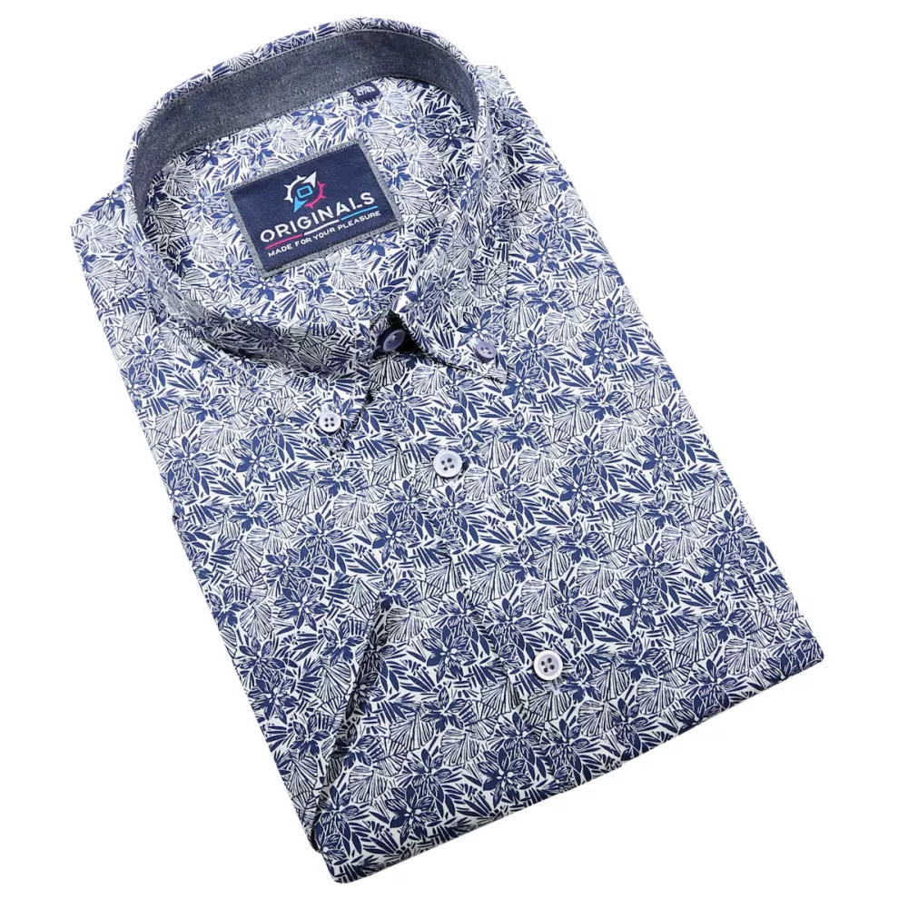 Chemise blanche fleurs marines manche courte de 3XL à 6XL-5XL