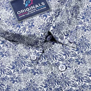 Chemise florale blanche fleurs marines manches courtes-4XL
