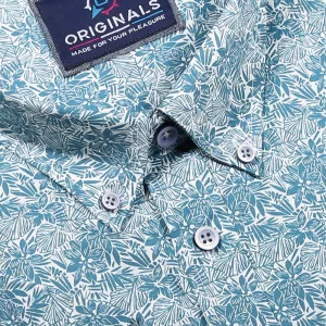 Chemise florale blanche fleurs turquoises manches courtes-5XL