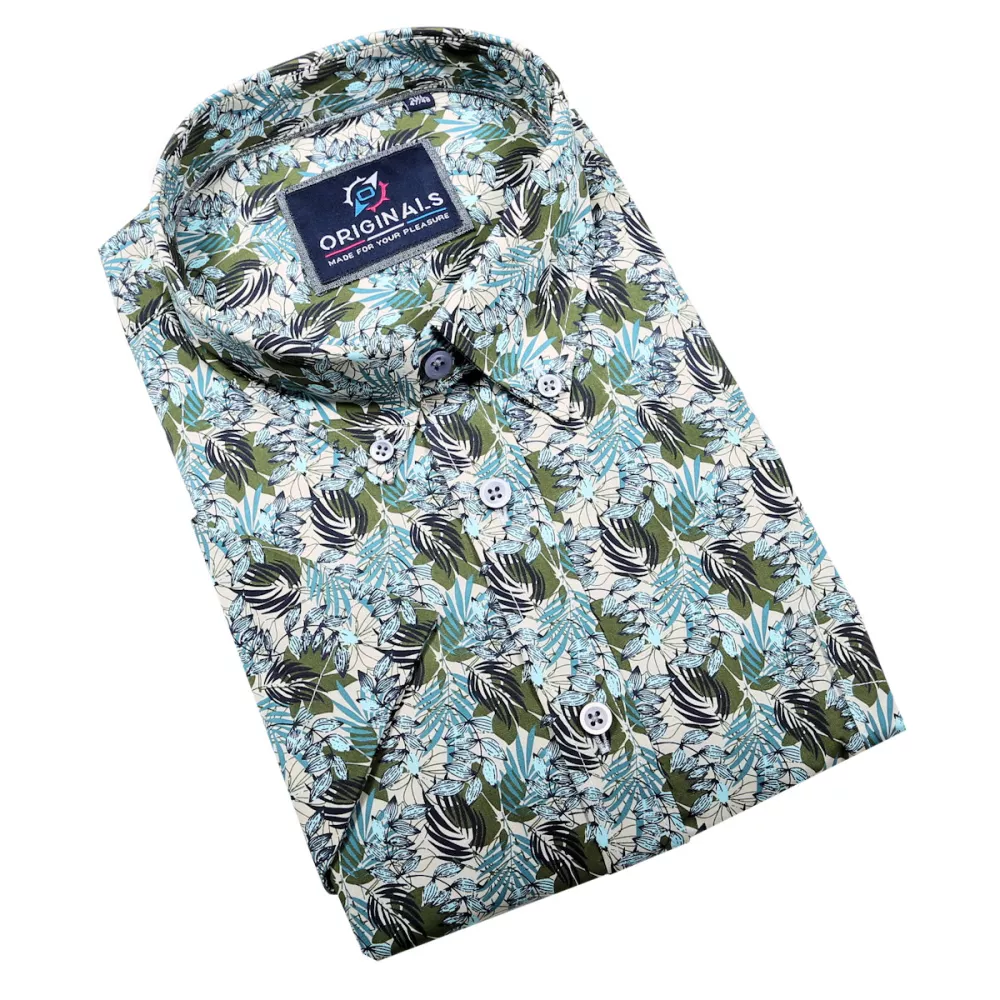 Chemise blanc cassé fleurs bleues manche courte de 3XL à 6XL-4XL