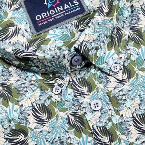 Chemise florale blanc cassé fleurs bleues-4XL