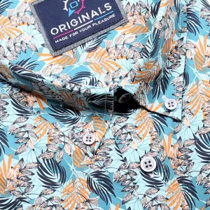 Chemise florale bleue fleurs oranges-4XL