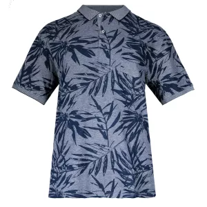 Polo manches courtes Mélange de bleu feuilles palmier-4XL