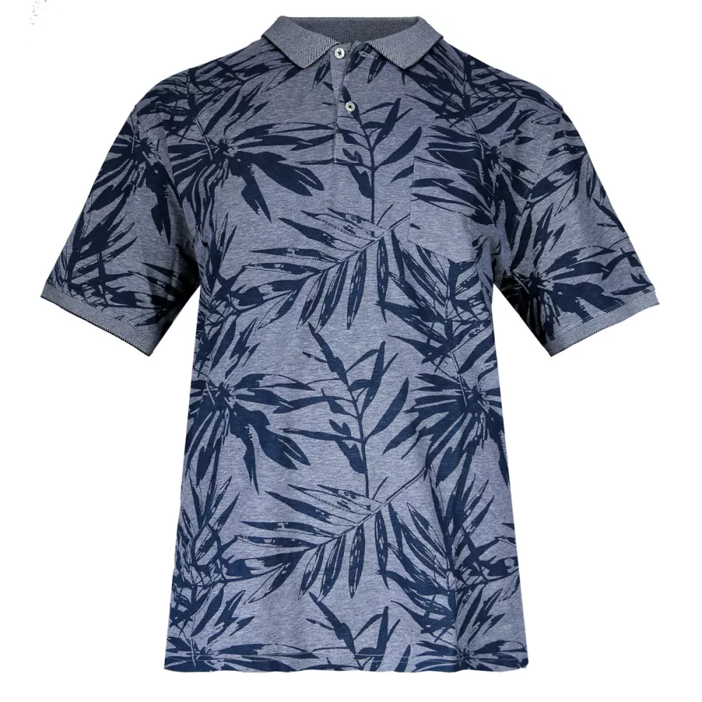 Polo manches courtes Mélange de bleu feuilles palmier-4XL