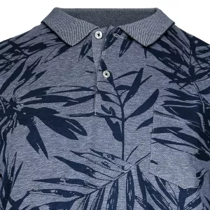 Polo manches courtes Mélange de bleu feuilles palmier-6XL