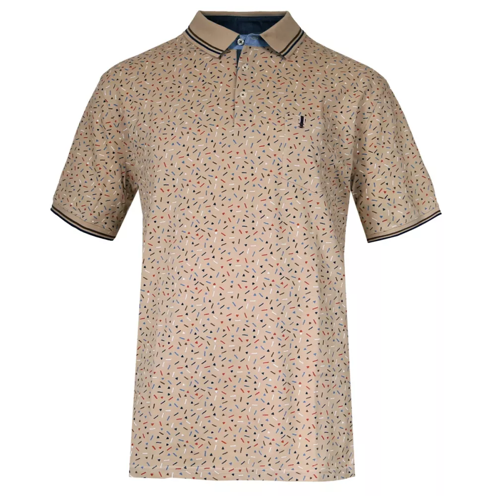 Polo manches courtes Beige  petits motifs chic-5XL