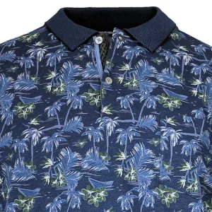 Polo manches courtes bleu motif palmiers-4XL