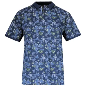 Polo manches courtes bleu motif palmiers