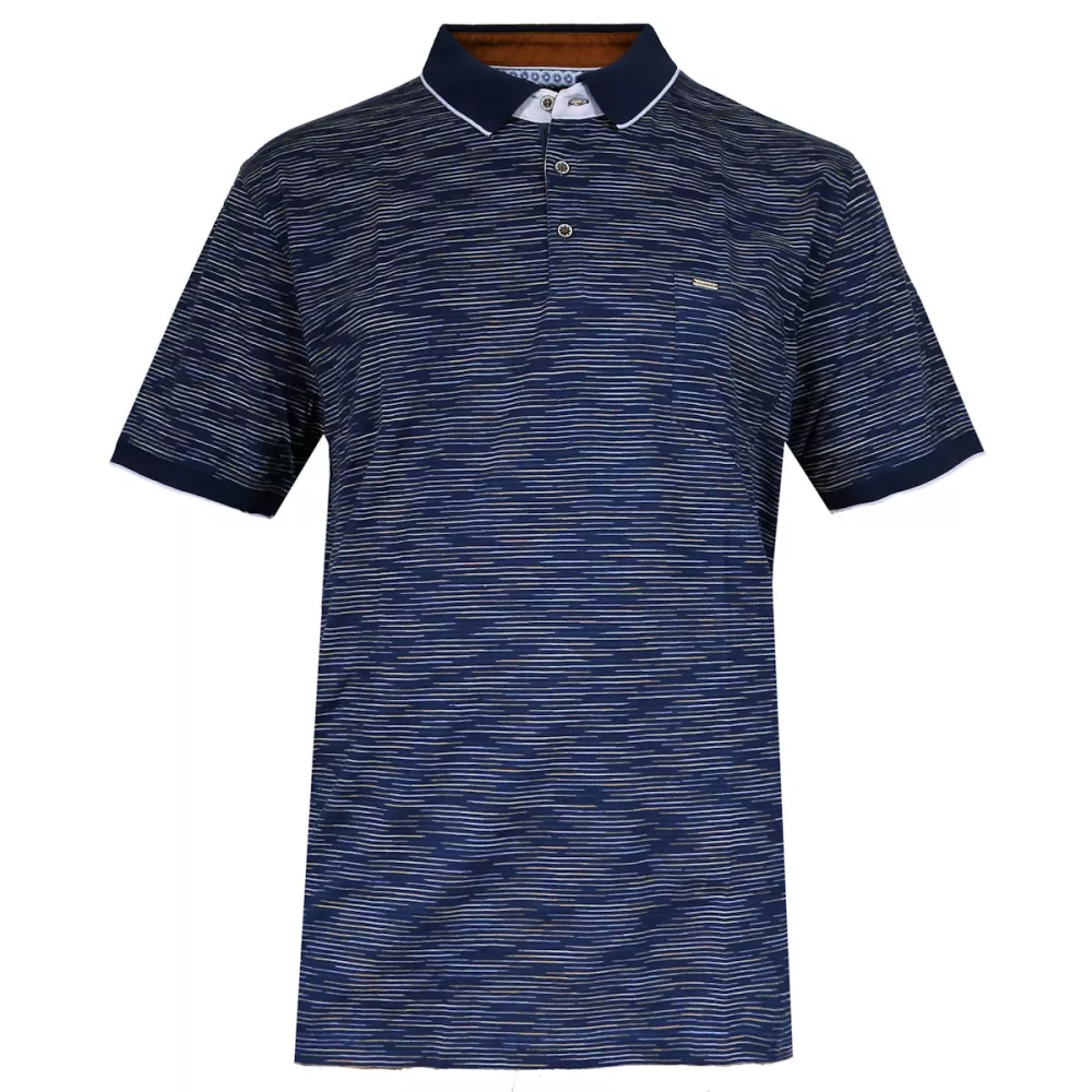 Polo manches courtes bleu marine motif ligne-3XL