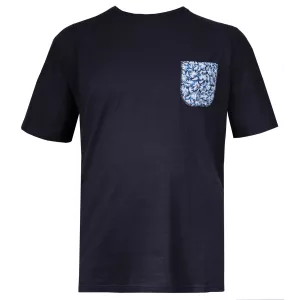 T-shirt poche fleurie bleu marine