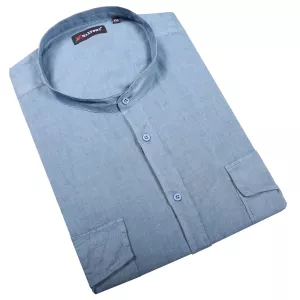 Chemise col Mao manches courtes lin bleu azur de 3XL à 10XL-3XL