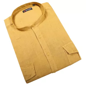 Chemise col Mao manches courtes lin ocre de 3XL à 10XL