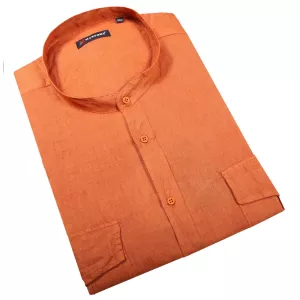 Chemise col Mao manches courtes lin orange de 3XL à 10XL